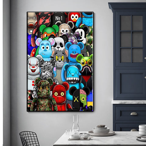 Touteladeco / Tableau Pop Art / Animaux / Ours / Ourson / Décoration Murale / Décoration de maison / Moderne
