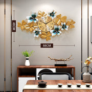 Horloge murale américaine de luxe, décoration de salon, créative, feuille de ginkgo atmosphérique.